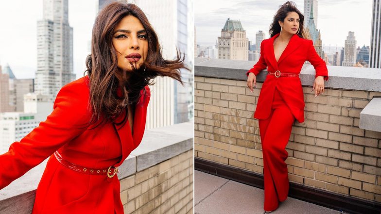 Priyanka Chopra Dons a Red Pantsuit for Another Stunning Day of Promotions for The Matrix Resurrections (View Pics)