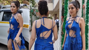 Urfi Javed Steps Out Wearing Another Bizarre Outfit, Dons a Blue Cobweb Top and Matching Shorts for Her Outing (Watch Video)