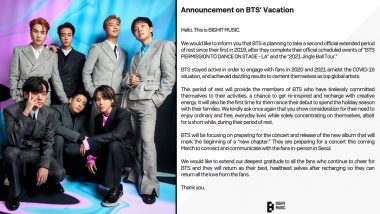 BTS’ Vacation Announced! Bighit Music Tweets K-Pop Band To Take ‘Extended Period of Rest,’ Also Hints at New Album Marking ‘New Chapter’!
