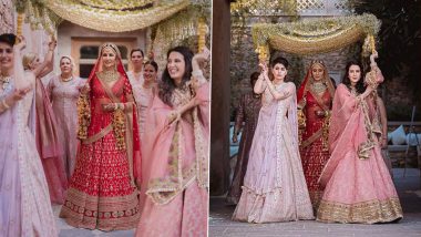 Katrina Kaif's Bridal Entry Towards Vicky Kaushal Had the Actress' Sisters Carrying Floral Canopy Gracefully (View Pics)