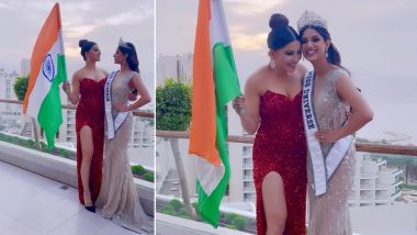 Miss Universe 2021 Harnaaz Sandhu and Urvashi Rautela Celebrate the Historic Win by Waving Indian Flag (Watch Video)