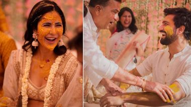 Bride Katrina Kaif And Groom Vicky Kaushal Stun In Sabyasachi Designed Outfits For Their Haldi Ceremony (View Pics)