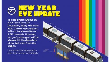 India News | No Exit from Rajiv Chowk Metro Station After 9 Pm on 31 December: Delhi Metro Rail Corporation