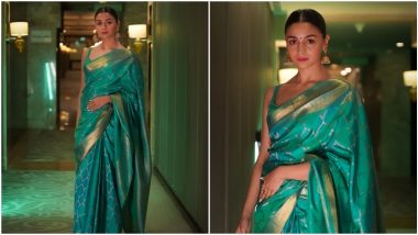 Alia Bhatt is a Vision to Behold as She Decks Up in a Green Kanchivaram Saree (View Pics)