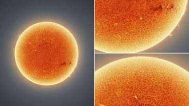 Is This 'Clearest Ever Photo of The Sun'? Astrophotographer Claims to Capture, Discloses Swirls and Feather-Like Patterns on Solar Surface (VIEW PICS)