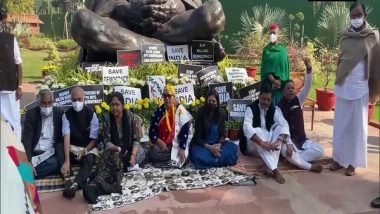 India News | Suspended Opposition MPs Continue to Protest at Gandhi Statue in Parliament