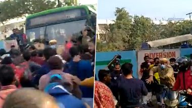 Delhi: Irate Commuters Block MB Road, Vandalise Bus Over 50% Capacity Limit (Watch Video)