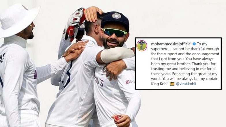 Mohammed Siraj Pens Emotional Note for ‘Superhero’ Virat Kohli After Latter Quits Test Captaincy (Check Post)