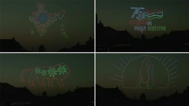 Beating Retreat 2022: 1,000 Made in India Drones Make Different Formations in the Ceremony at Delhi's Vijay Chowk (Watch Video)