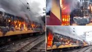 Protesting Students Set Train on Fire Over Alleged Irregularities in Railway Exam in Bihar’s Gaya (Watch Video)