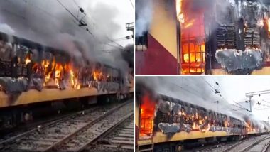 Bihar: Students Set Train on Fire While Protesting Against Irregularities in Railway Exam in Gaya (Watch Video)