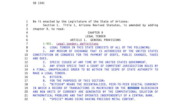 Arizona Introduces Bill To Make Bitcoin a Legal Tender