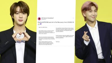 BTS' RM And Jin Make Full Recovery From COVID-19, BigHit Music Confirms The Bangtan Boys Will 'Return To Their Daily Activities' (View Tweet)