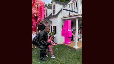 Kanye West Reaches at Ex-Wife Kim Kardashian’s Daughter Chicago West and Her Cousin Stormi Webster’s Birthday Party