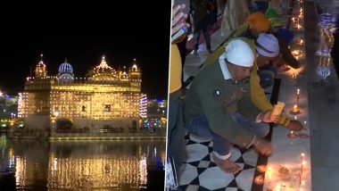 Guru Gobind Singh Jayanti 2022: Fireworks Adorn the Night Sky Around Golden Temple on Prakash Purab (Watch Video)