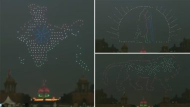 Republic Day 2022: Drone Formations at Vijay Chowk in Delhi During 73rd R-Day Celebrations (Watch Video)