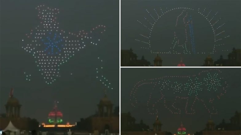 Republic Day 2022: Drone Formations at Vijay Chowk in Delhi During 73rd R-Day Celebrations (Watch Video)