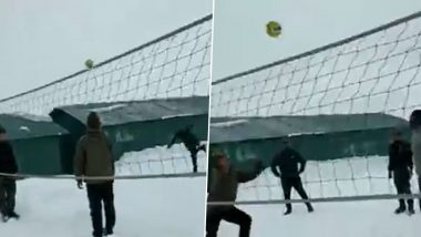 ITBP Personnel Play Volleyball at 14,000 Feet in Sikkim Amid Snow Conditions (Watch Video)