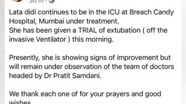 Business News | Lata Mangeshkar off the Invasive Ventilator' an Update by Rachana Rhythm