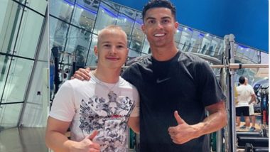 Cristiano Ronaldo Poses With Formula 1 Star Nikita Mazepin, Haas Racer Shares Photo With Machester United Star in the Gym (See Pic)