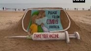 India News | Odisha: Sudarsan Pattnaik Creates Sand Art at Puri Beach, Appeals People to Follow COVID Protocols