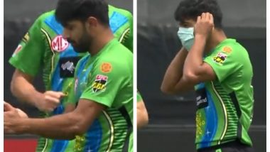 Haris Rauf’s ‘Safety First’ Celebration in BBL 2021-22 is Going Viral, Watch Video of Pakistan Pacer Pull Out Mask and Use ‘Imaginary’ Sanitiser