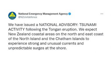 New Zealand Issues National Advisory Following Tsunami Activity Following Tonga's Hunga-Tonga-Hunga-Ha'apai Volcano Eruption