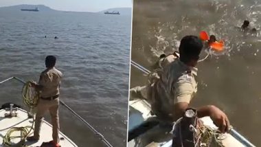 Watch Video: Team of Coastal and Colaba Police in Mumbai Rescue Woman Tourist From Drowning in Sea Near Gateway of India