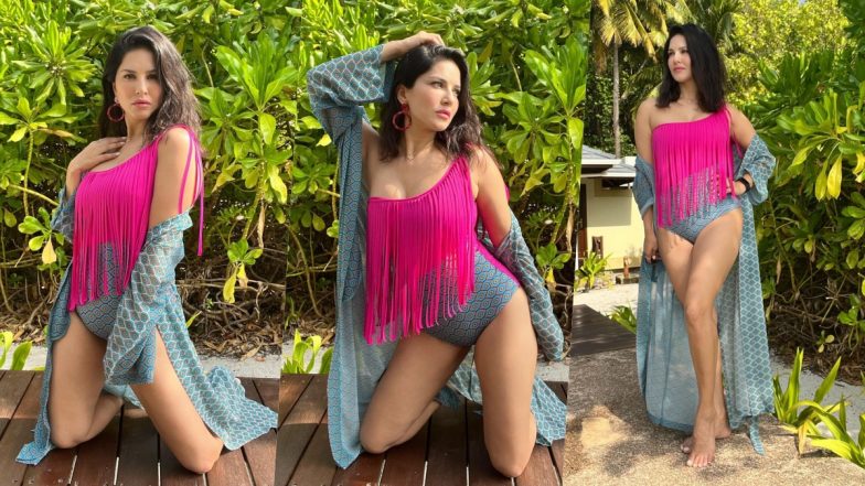 ‘Good Morning Maldives’ Sunny Leone Rocks Printed Monokini Holidaying in the Archipelagic Country