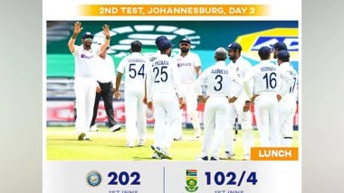 Sports News | SA Vs Ind, 2nd Test: Shardul's Triple Blow Jolts Hosts After a Steady Start (Lunch, Day-2)