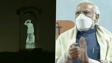 PM Narendra Modi Unveils Hologram Statue of Netaji Subhas Chandra Bose at India Gate (Watch Video)