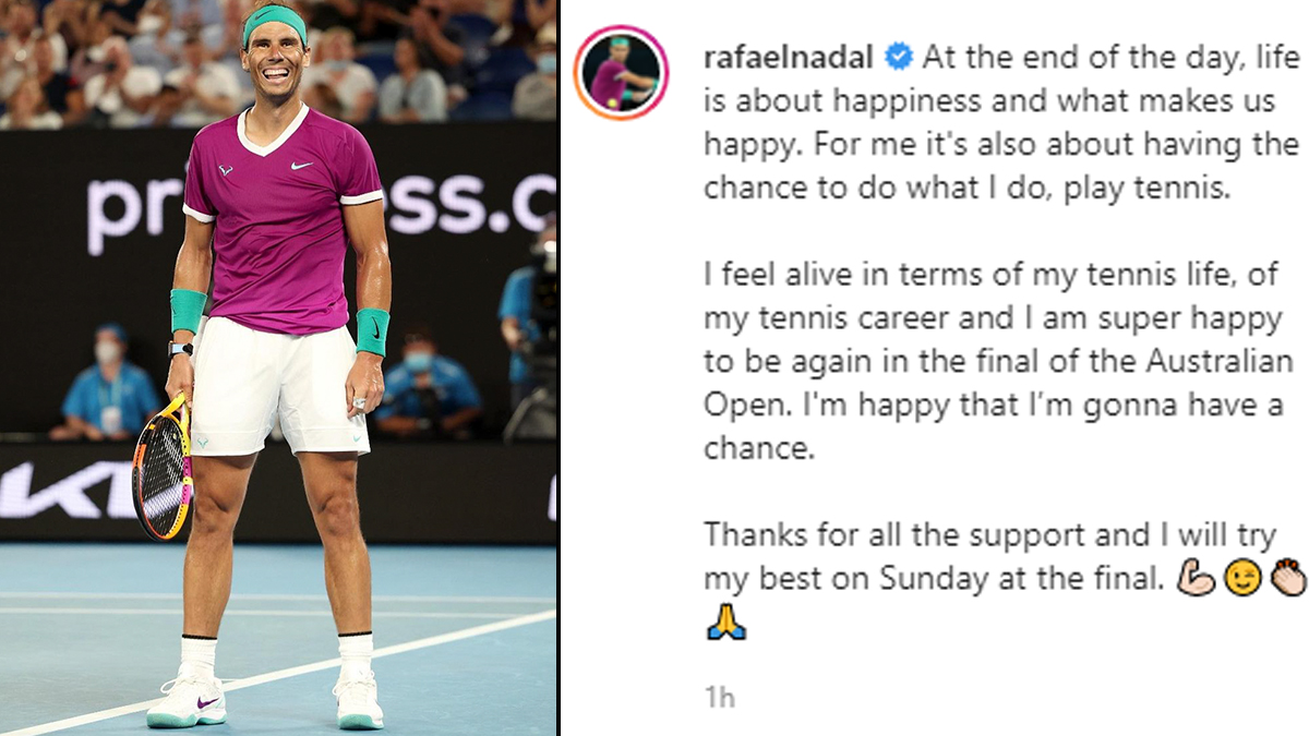 Rafael Nadal Reacts After Entering Australian Open 2022 Final, Writes, I Feel Alive in Terms of My Tennis Life (Check Post) 🎾 LatestLY