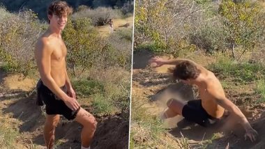 Singer Shawn Mendes Tumbles While Posing for Shirtless Photo (Watch Video)