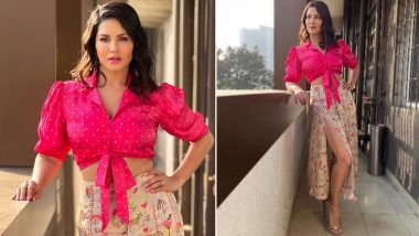 Sunny Leone in a Polka Dot Crop Top Paired With Thigh-High Slit Skirt Looks Absolutely Gorg! (View Pics)