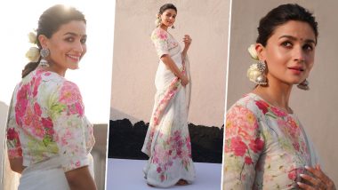 Gangubai Kathiawadi Promotions: Alia Bhatt Looks Elegant In A White Saree With Floral Border And Matching Blouse (View Pics)