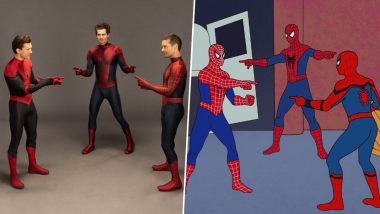 Spider-Man No Way Home: Marvel Recreates the Iconic Meme With Tom Holland, Andrew Garfield, Tobey Maguire to Announce the Movie's Home Release! (View Pic)