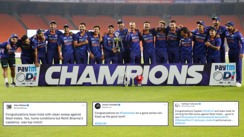 India vs West Indies 2022: Sachin Tendulkar, Irfan Pathan and Others Congratulate Rohit Sharma-Led Side Following Historic ODI Whitewash Over West Indies