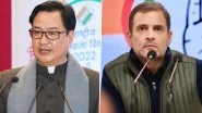 Kiren Rijiju Takes Swipes at Rahul Gandhi's 'Two Indias' Remark; Says He Thinks He's 'King of India'