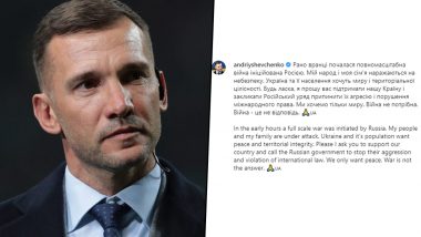 Andriy Shevchenko, Former AC Milan and Ukraine Striker, Calls for Support After Russia Invades His Country (See Post)