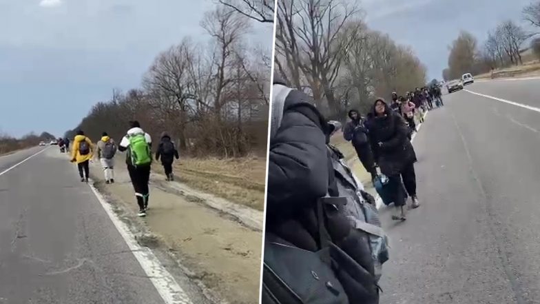 Russia-Ukraine Conflict: Indian Students Walk Towards Ukraine-Poland Border for Evacuation (See Pics)