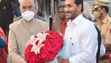 India News | Andhra CM Welcomes President Kovind on His Arrival in Visakhapatnam to Review the Naval Fleet Tomorrow