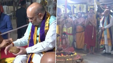 Amit Shah Offers Prayers During the Millennium Birth Anniversary Celebrations of Sri Ramanujacharya In Telangana's Shamshabad