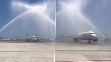 Air India's Flight AI-267 Gets Water Salute to Commemorate 46 Years of Air Service Between India, Maldives (Watch Video)