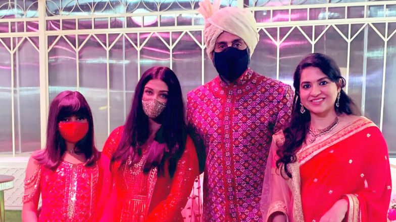 Aishwarya Rai, Aaradhya and Abhishek Bachchan Look Exquisite at Anmol Ambani’s Wedding (View Viral Pic)