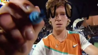 Russian Tennis Star Andrey Rublev Appeals ‘No War Please’, Writes His Message on Camera Lens After Dubai Championship Semi-Final Win (Watch Video)
