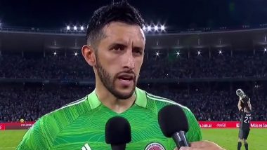 Emiliano Martinez Celebrates in Background of Camilo Vargas’ Interview After Argentina vs Colombia 2022 World Cup CONMEBOL Qualifier Match (Watch Video)