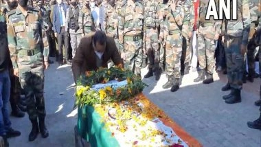 India News | J-K: MoS Jitendra Singh Lays Wreath to Rifleman Arun Kattal, Who Died After Avalanche in Arunachal