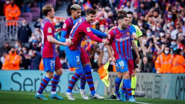 Barcelona vs Atletico Madrid Result, La Liga 2021–22: Catalan Giants Secure Thrilling 4–2 Victory Despite Dani Alves Seeing Red Card (Watch Goal Highlights)