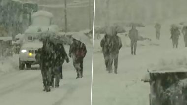 Heavy Snowfall Blankets Jammu and Kashmir; Disrupts Transportation (Watch Video)