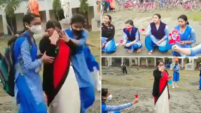 Students Give Emotional Farewell To Their Favourite Teacher 'Sampa Ma'am' By Dedicating Song And A Rose in West Bengal; Watch Heart-Melting Video